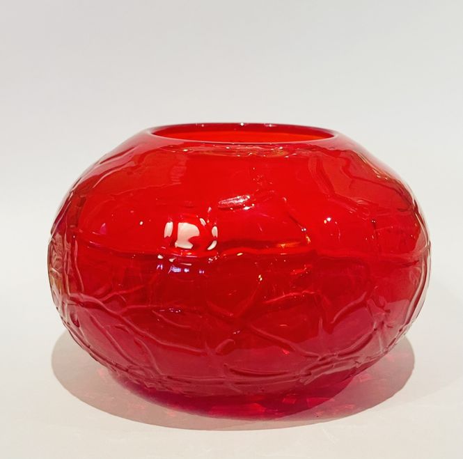 Hovedbilde glass lyslykt rød krakelert